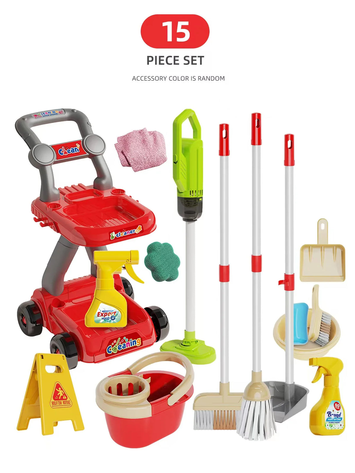 Kids Pretend Play Cleaning Set with Working Toy Vacuum