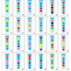 A set of 24 double-sided cards featuring colored beads in glass tubes for a Montessori fine motor skills game