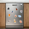 A set of ten adorable animal fridge magnets displayed on a silver refrigerator door.