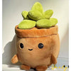A fluffy, brown plush toy shaped like a pot holding bright green succulent plants.