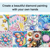 A collection of colorful diamond painting designs featuring various shapes and patterns.