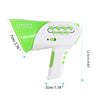A white and lime green voice changer megaphone for kids with buttons and a directional sound output.