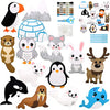 A collection of felt woodland animals including a penguin, owl, mouse, rabbit, and deer.