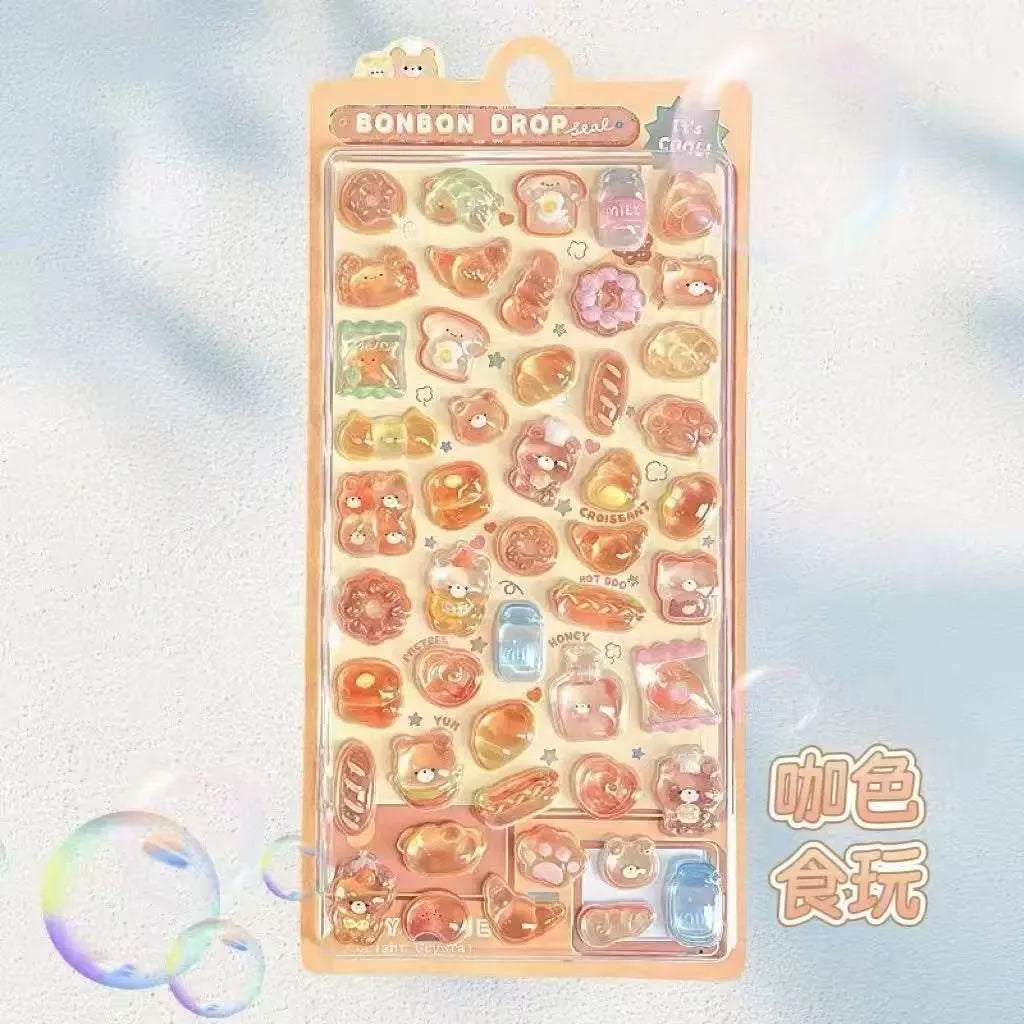 3D Jelly Sticker Pack – Cute Cartoon Animals & Ghosts for DIY Decor