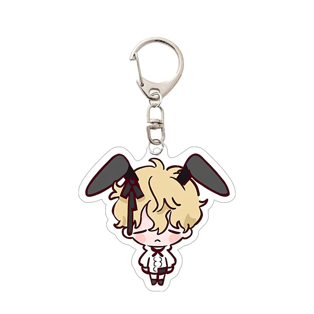 Acrylic keychain featuring an anime character with blonde hair and large ears.