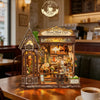 DIY Wooden Flower Shop Café Dollhouse Miniature Kit with LED Lighting