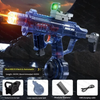 Blue MK31 Electric Automatic rifle with a green light, featuring a modular battery and USB charging cable.