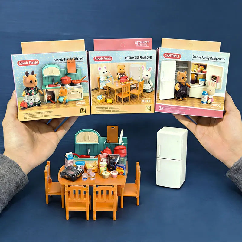 Miniature Dollhouse Refrigerator Kitchen Playset