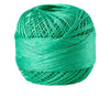 A ball of bright green 100% cotton crochet thread used for tatting and embroidery.