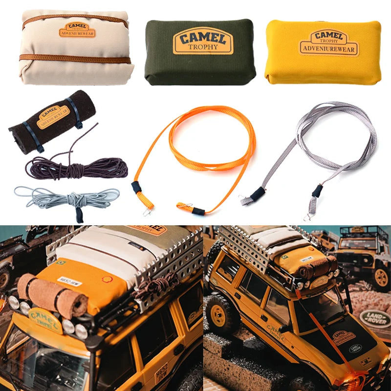 Set of Camel trophy roof bags and bedroll decorations for RC crawler vehicles