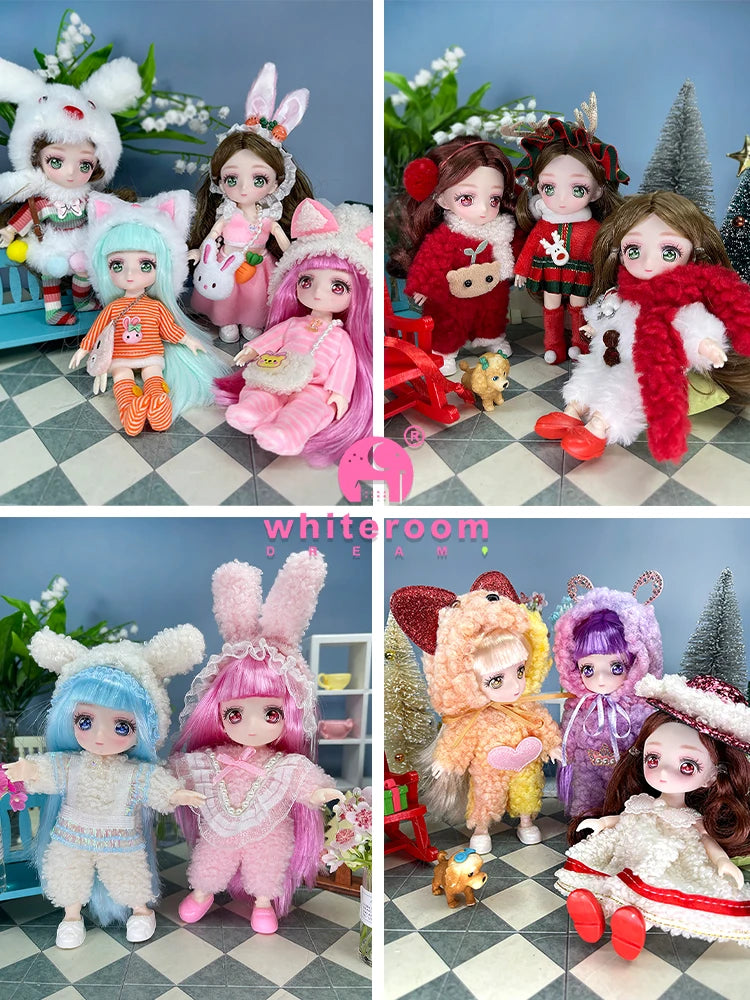 16cm Articulated Fashion Doll with Big Eyes and Dress-Up Outfit