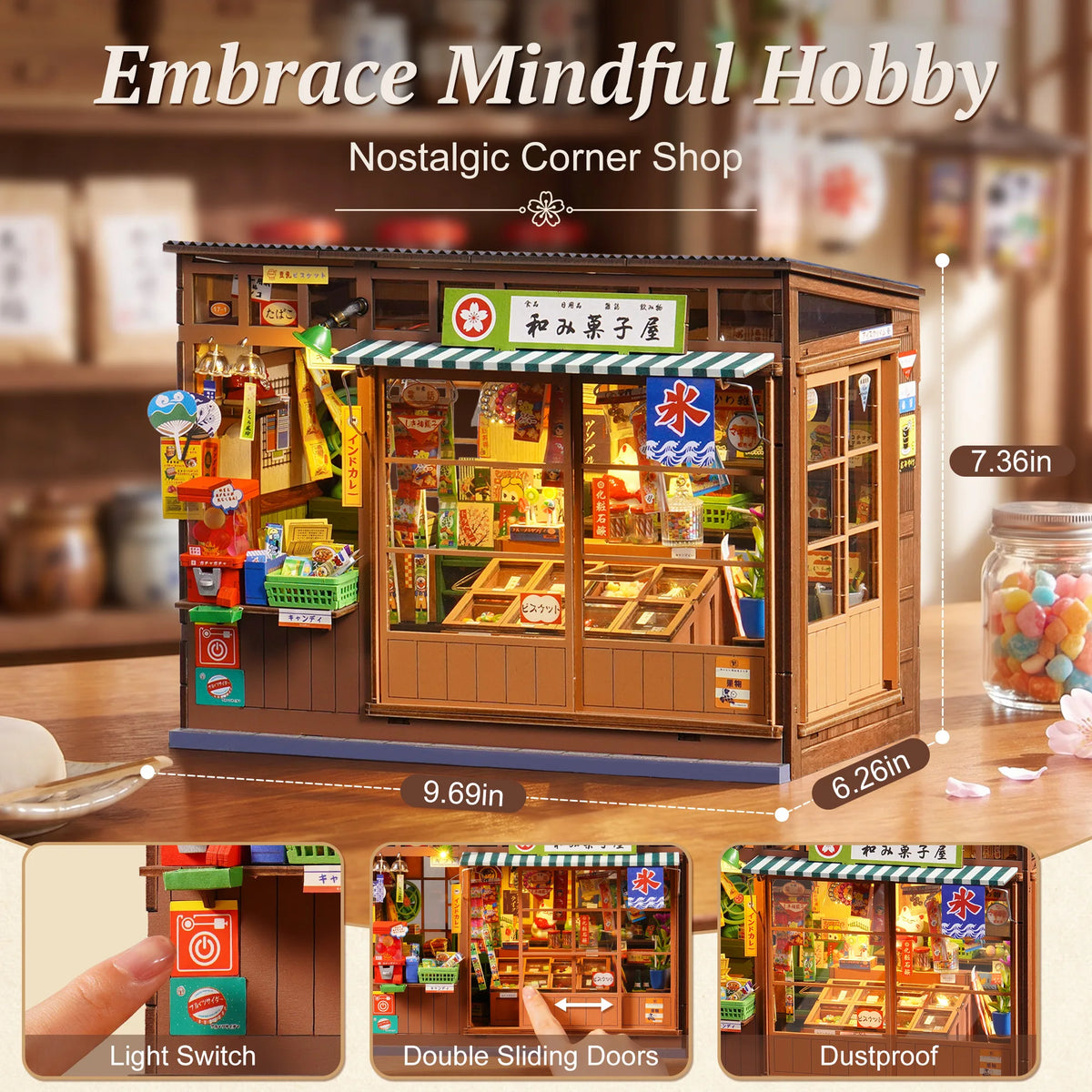 Nostalgic Japanese Corner Shop DIY Book Nook Kit with LED Lighting