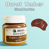 A bottle of burnt umber fabric colour, 50ml per bottle, with a swatch of the paint.