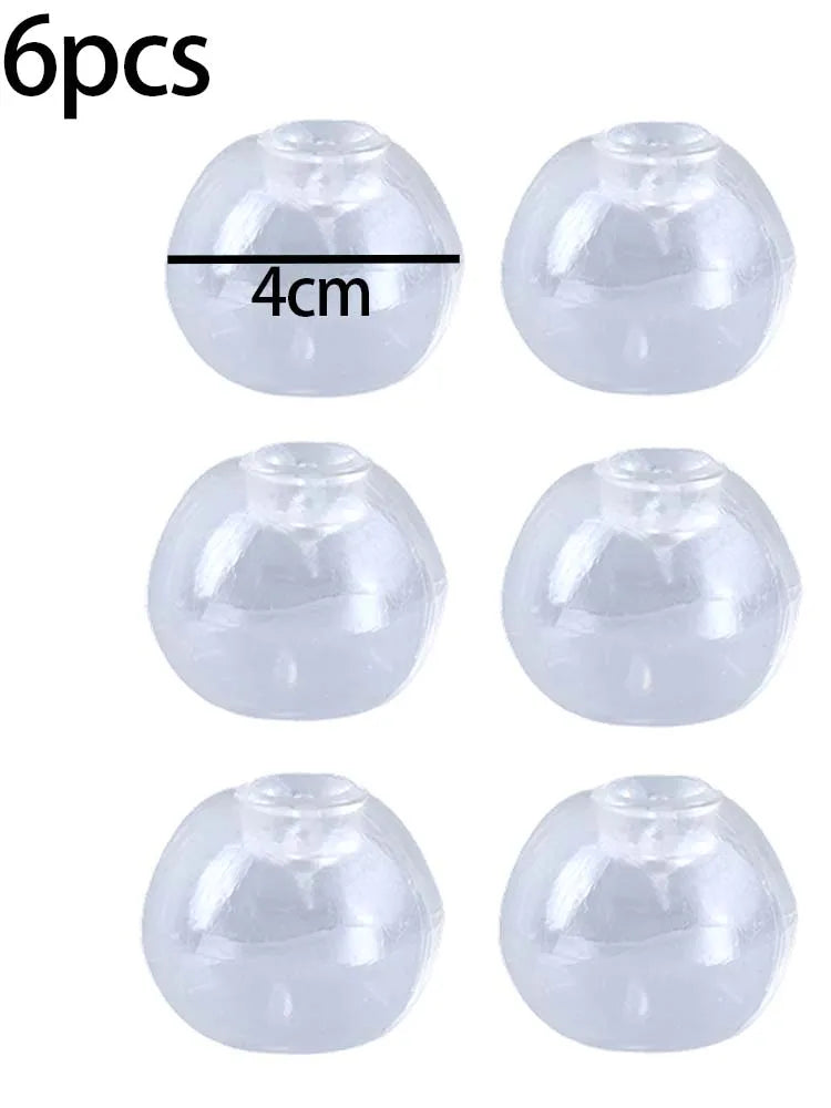 Six clear silicone squeeze balls for stress relief, with a measurement guide showing 4cm diameter.
