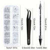 A set of multi-size flat back acrylic rhinestones for nail art and DIY crafts shown with various sizes and dimensions.