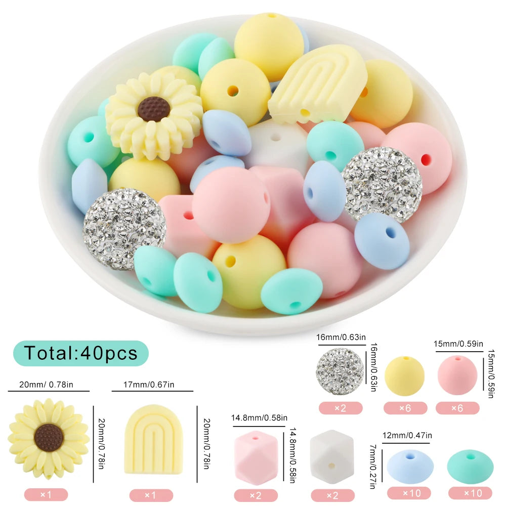 Silicone Focal Beads Set with Flower & Leaf Shapes for Jewelry Making