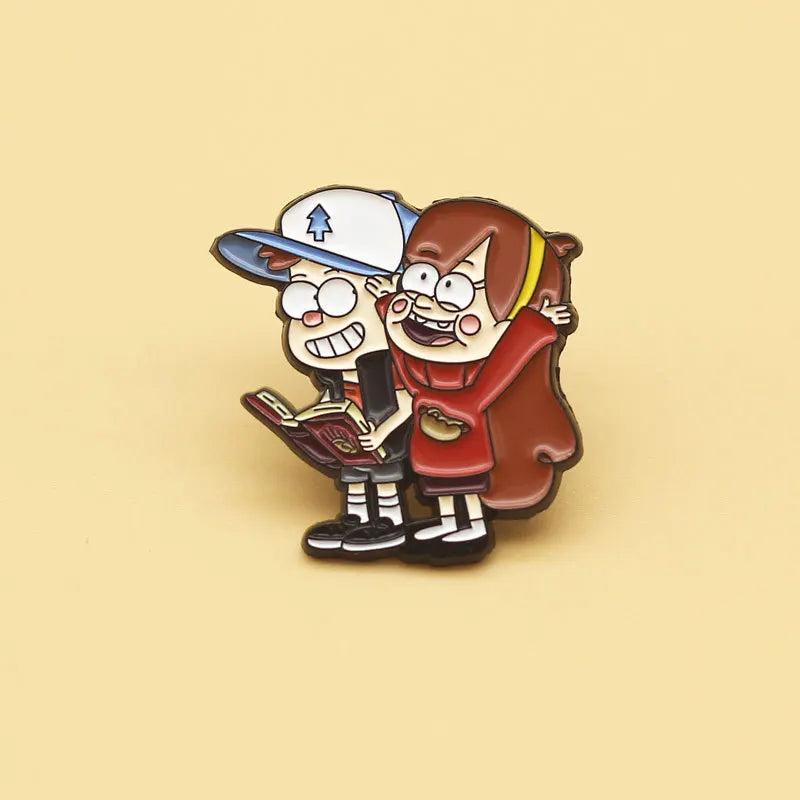 Enamel pin set featuring a boy and girl character from Gravity Falls