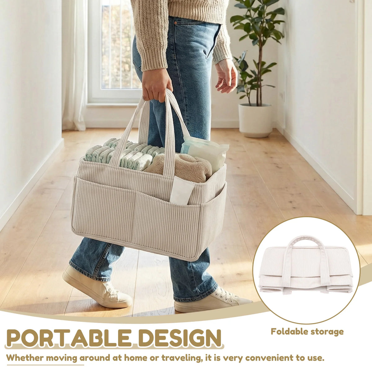 Corduroy Baby Diaper Caddy Organizer with Dividers