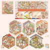 A collection of 3D cabin scene stickers and illustrations for creative kids, featuring various houses and scenes.