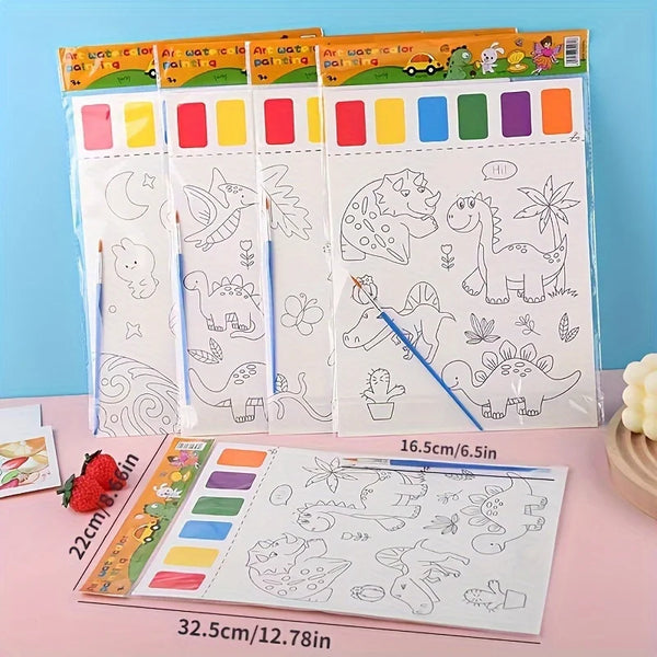 A set of professional art starter kit with paints and brushes featuring various drawing and coloring pages.
