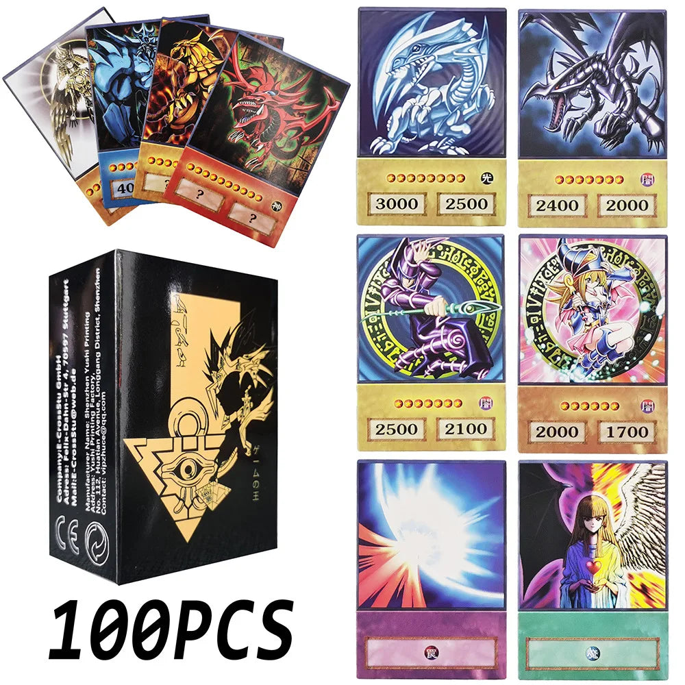 A collection of 100 Yu-Gi-Oh! anime style trading cards featuring classic monsters and Egyptian gods.
