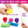 A set of colorful air-dry clay shapes and tools being molded by hands.