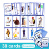 A set of 38 colorful flashcards depicting various occupations for children's learning.