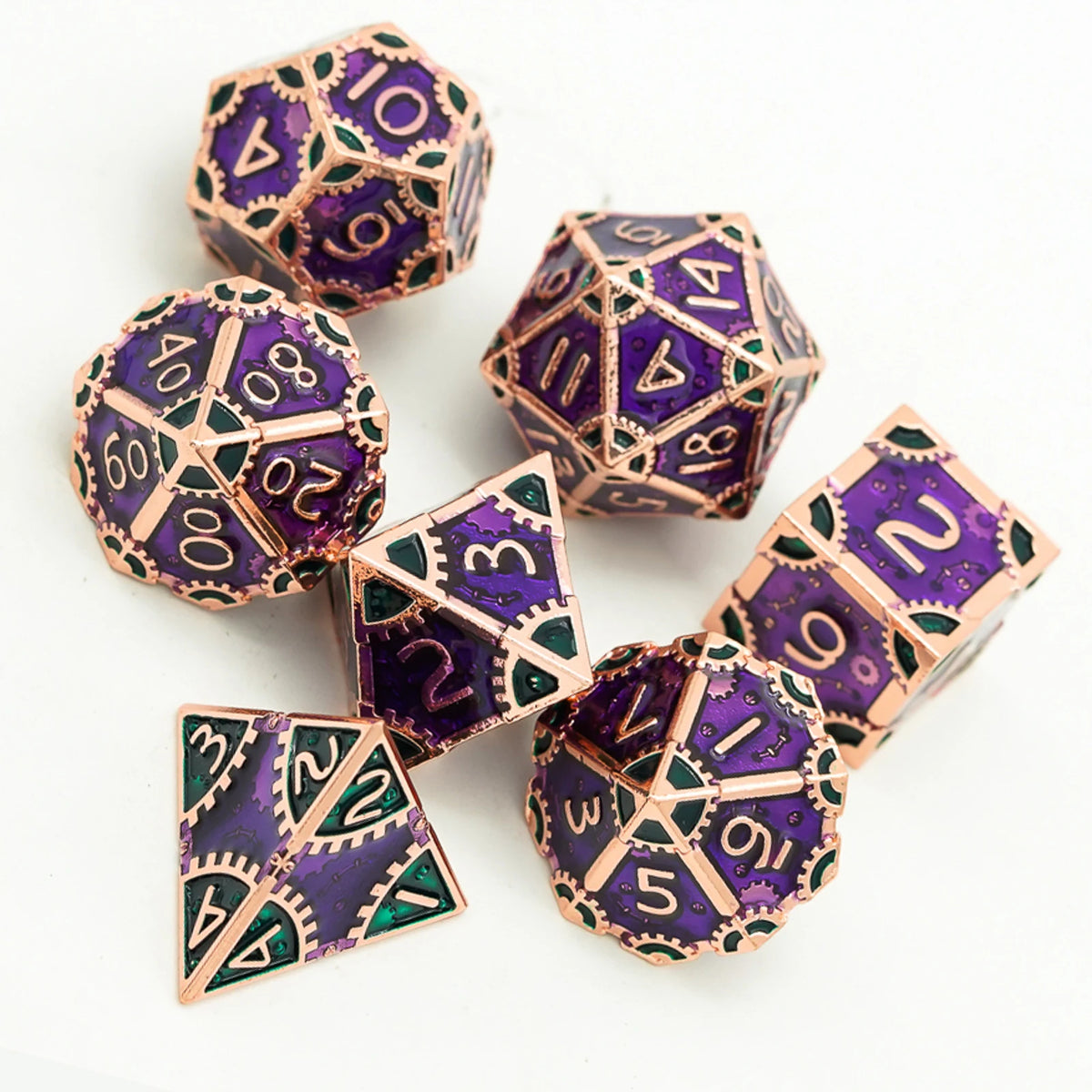 Steampunk Metal Dice Set - 7-Piece Polyhedral RPG Dice