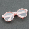 Pink transparent doll glasses with white frames and clear lenses