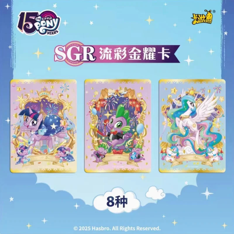 A collection of three SGR friendship cards featuring My Little Pony characters and gold accents.