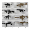 A display of various 1/6 scale military submachine gun model kits on a white grid background.