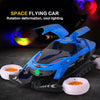 A blue and black space flying car toy with rotation deformation and cool lighting effects.