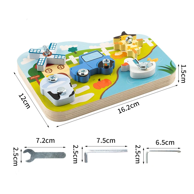 Farm Animal Wooden Screw Puzzle Toy Set with Child-Safe Tools