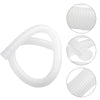 Two white replacement pool pump hoses shown in various angles and close-ups.