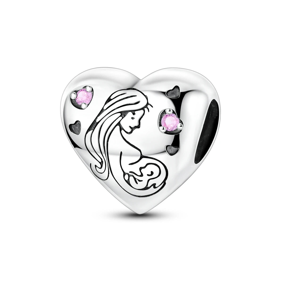 Silver-Plated Heart Charm Bead with Cubic Zirconia for Bracelets and DIY Jewelry