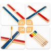 Set of wooden ring toss game pieces including two wooden sticks and a set of colored wooden rings