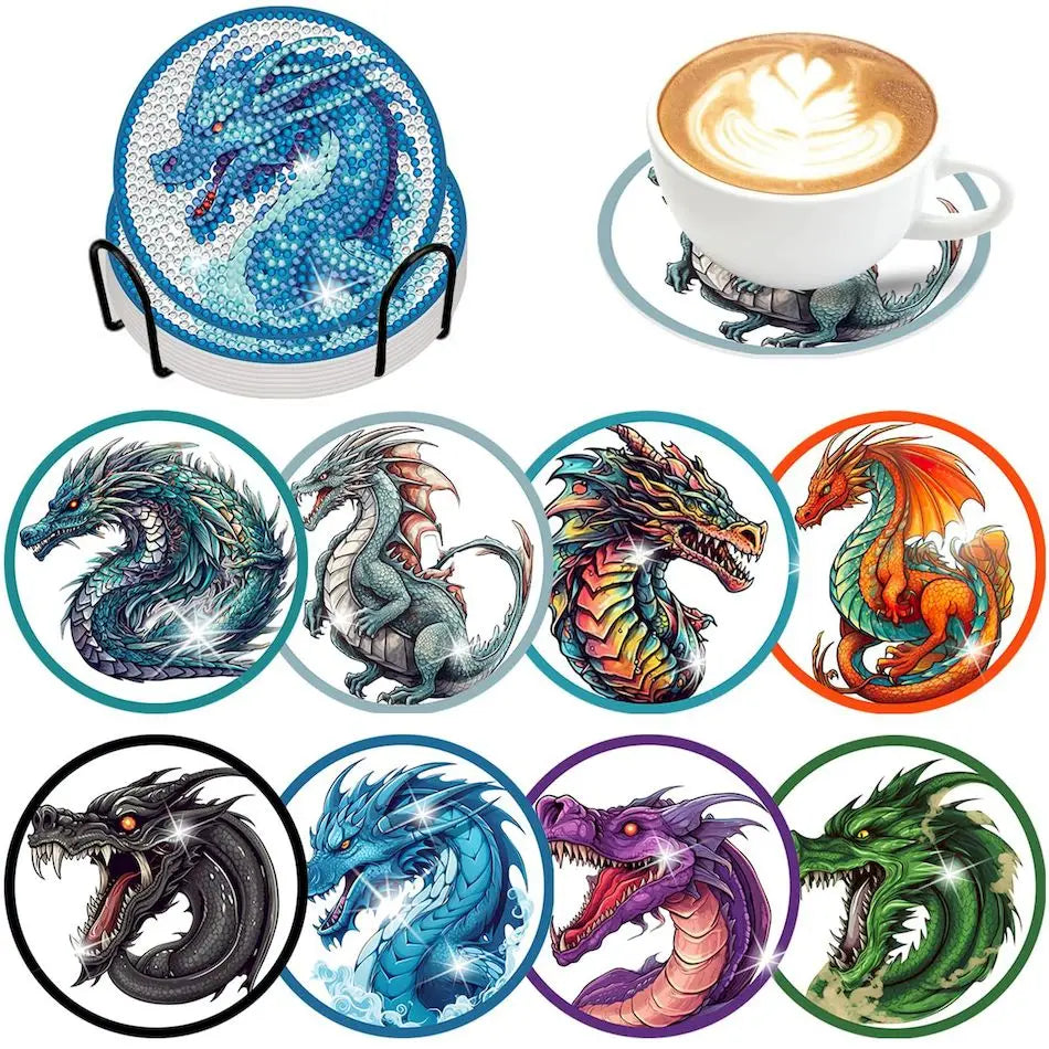 DIY Diamond Painting Coaster Kit with Holder – 8 Floral Resin Coasters
