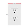 A white wall outlet plate with a standard electrical socket and two outlets.