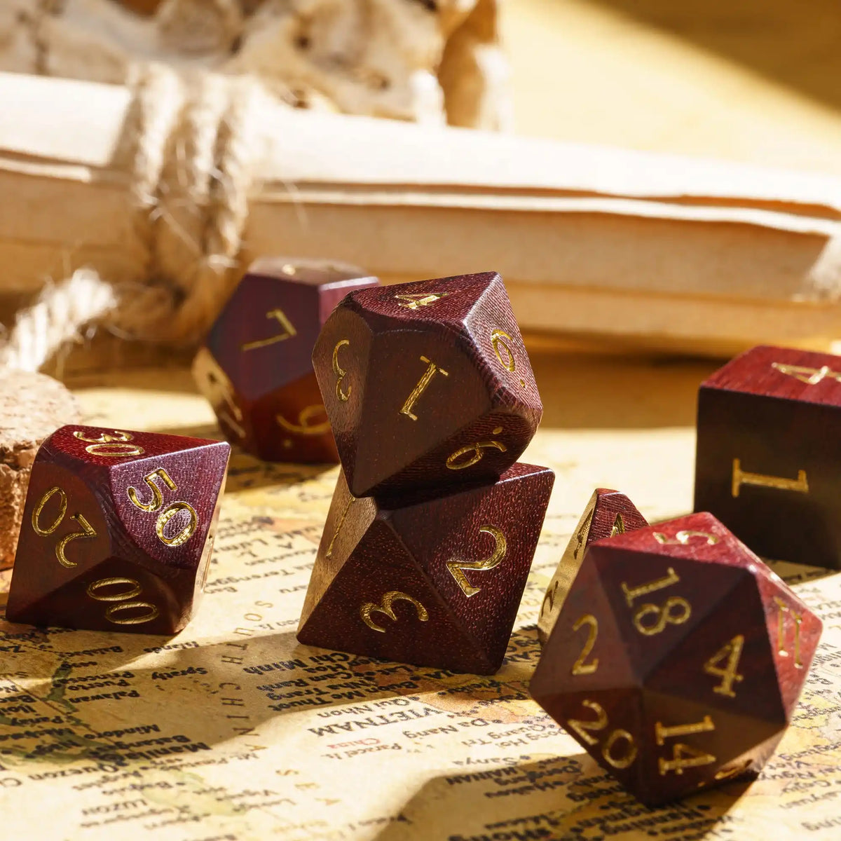 Wooden Polyhedral Dice Set for Tabletop RPGs