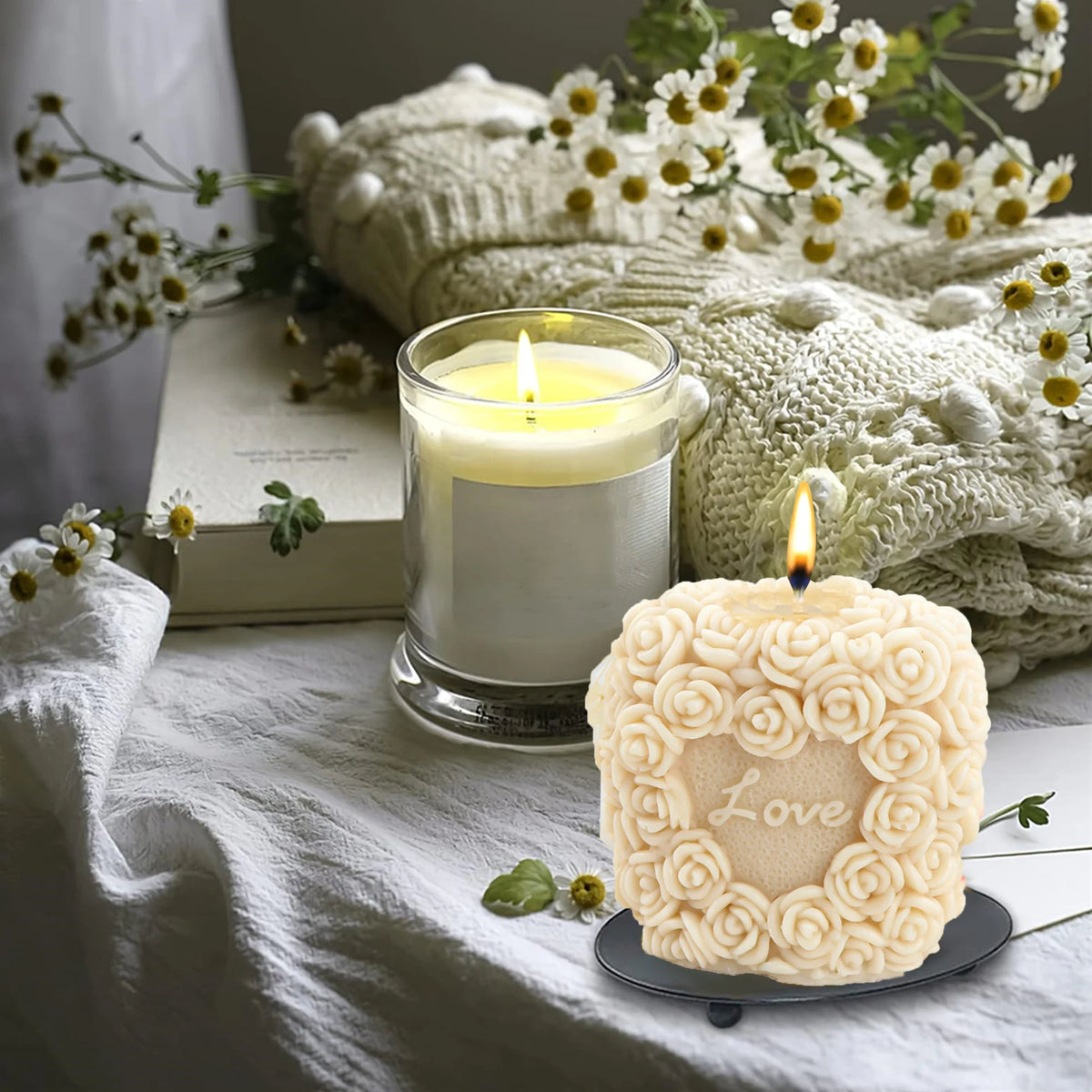 3D Rose Pillar Candle Silicone Mold for DIY Crafting