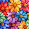 A vibrant diamond painting featuring various colorful sunflowers and floral blooms.