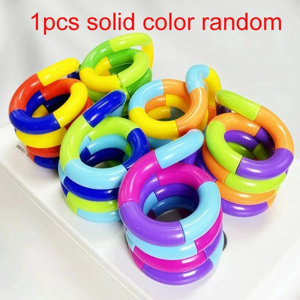 A collection of 10 solid color silicone twist ropes in various bright colors like yellow, green, blue, and purple.