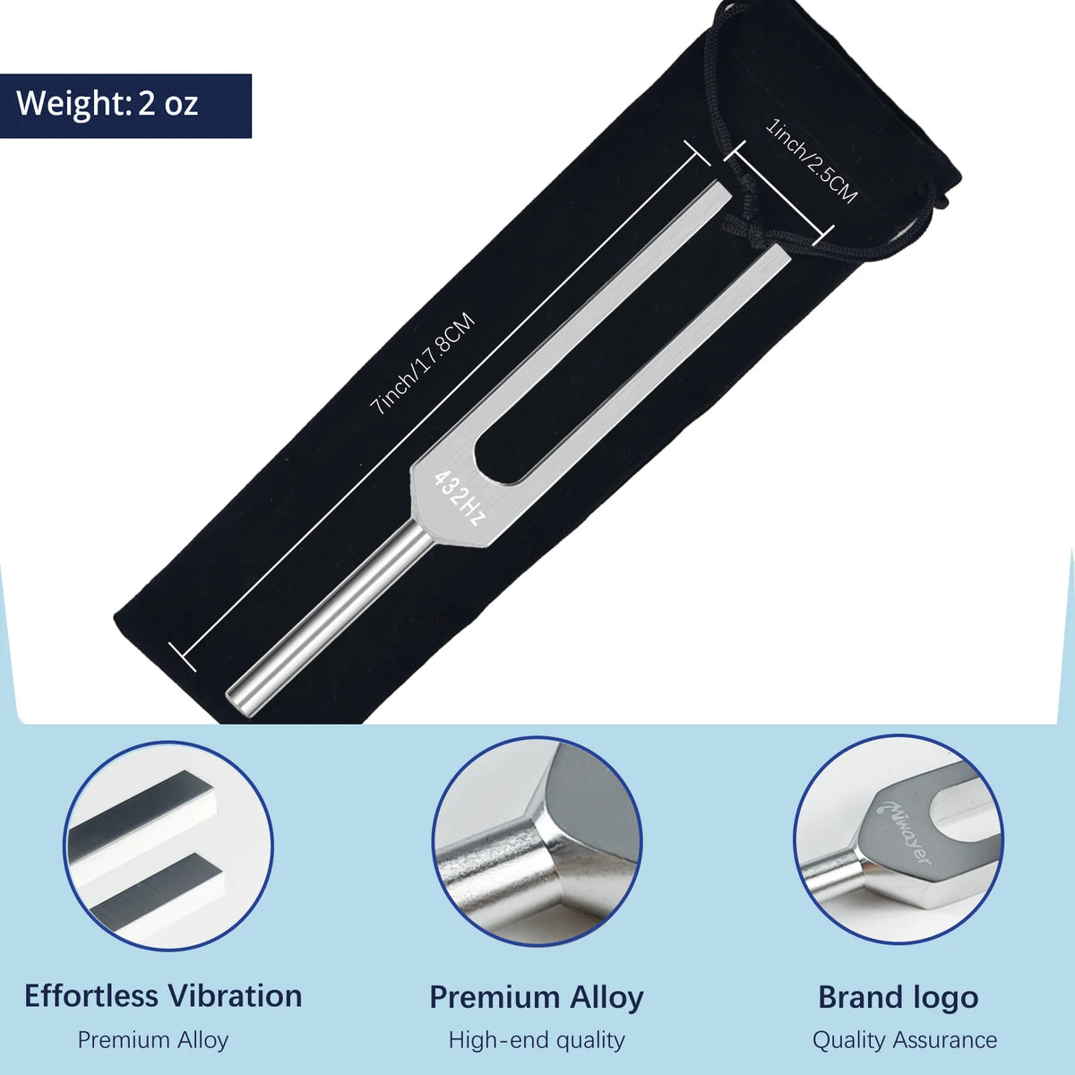 432Hz Tuning Fork Set with Mallet and Storage Bag for Healing and Stress Relief