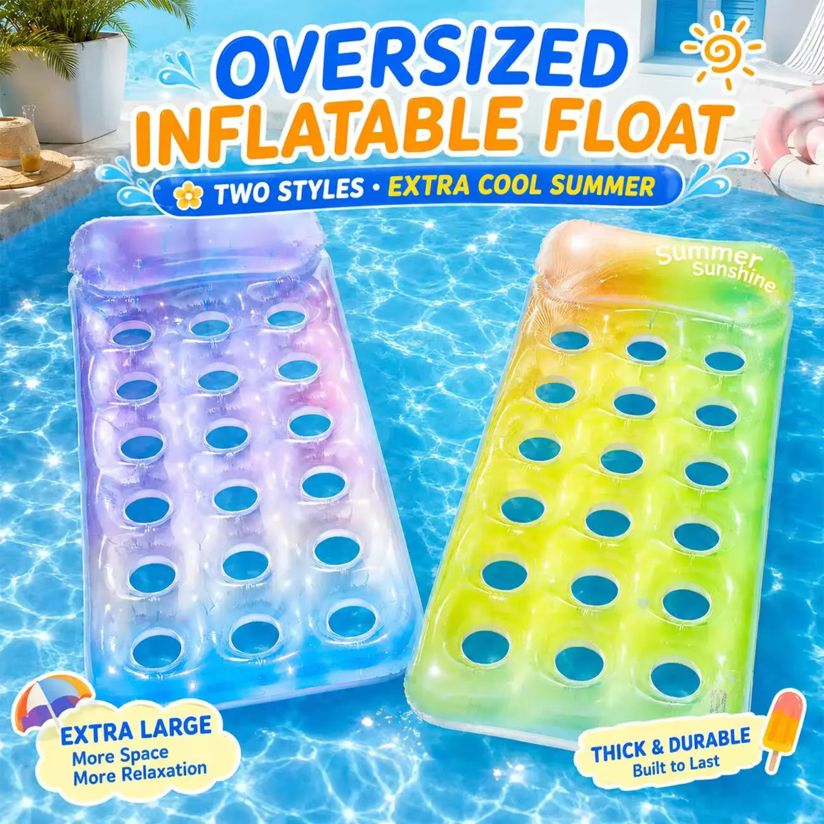 Oversized Inflatable Pool Lounger with Headrest