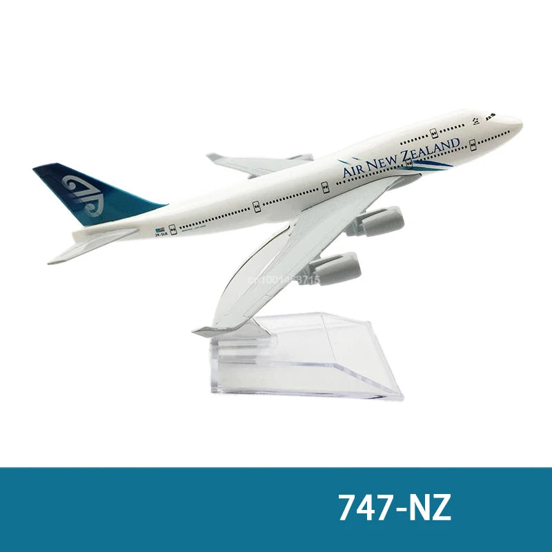 Diecast model of an Air New Zealand Boeing aircraft in white and blue livery.