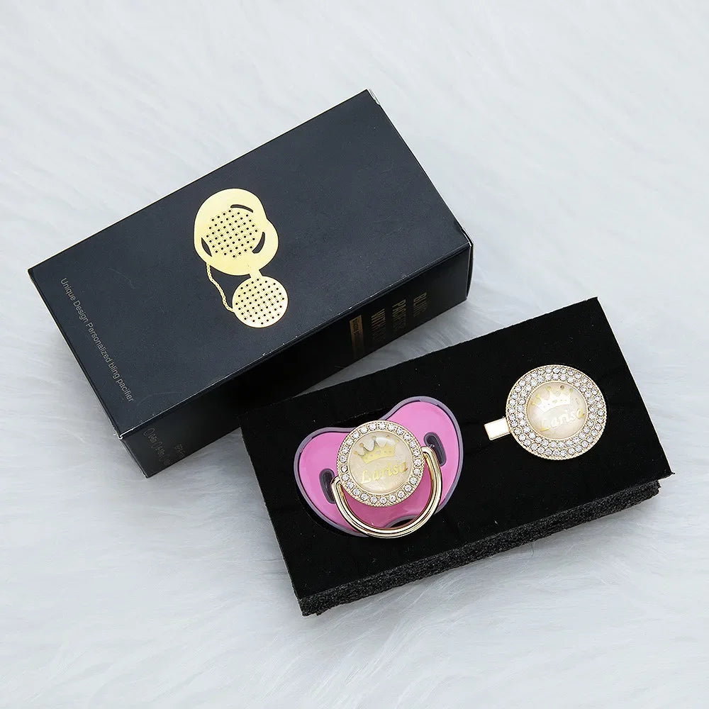 Personalized Rhinestone Pacifier & Clip Gift Set with Box