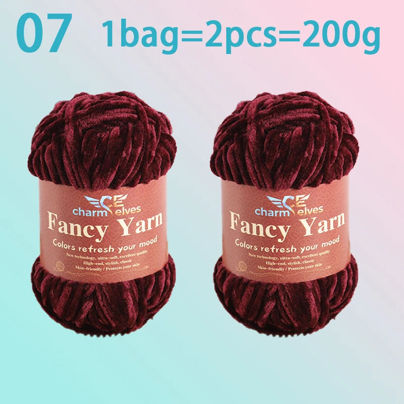 Chenille Velvet Yarn 2-Pack – Soft & Warm for Knitting and Crochet