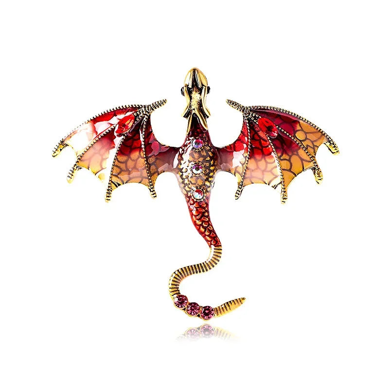 Enamel Dragon Brooch with Rhinestone Accents