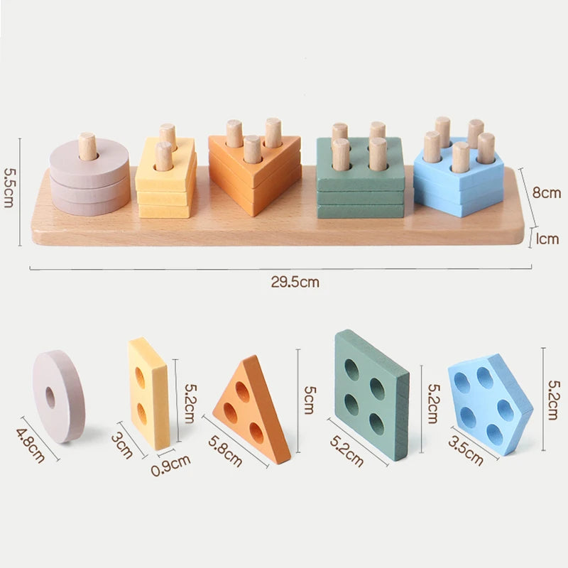 Wooden Shape Sorter & Stacking Toy for Toddlers