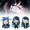 A plush doll of Ado Hibana with blue hair and blue eyes wearing a dark outfit.